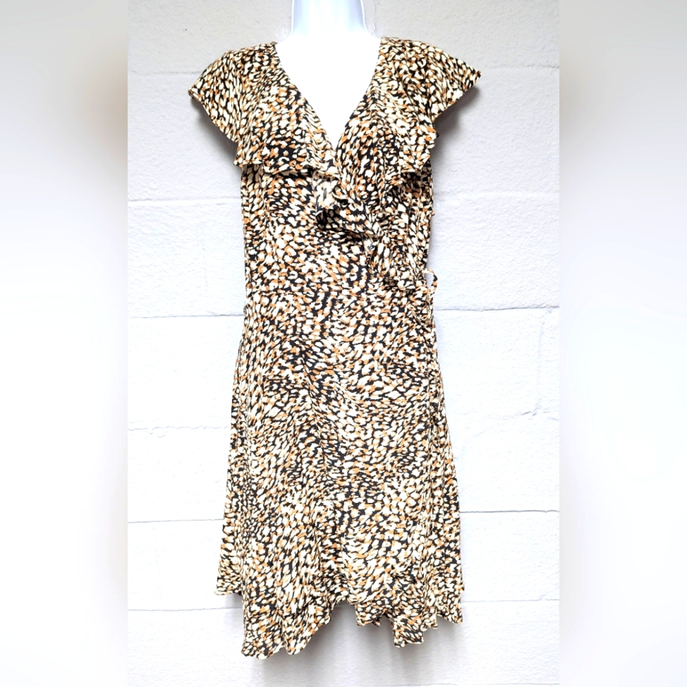 Free People Wrap Dress Size XL Ruffle V Neck Animal Print
